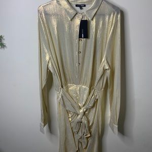 Metallic Gold Blouse Midi Dress